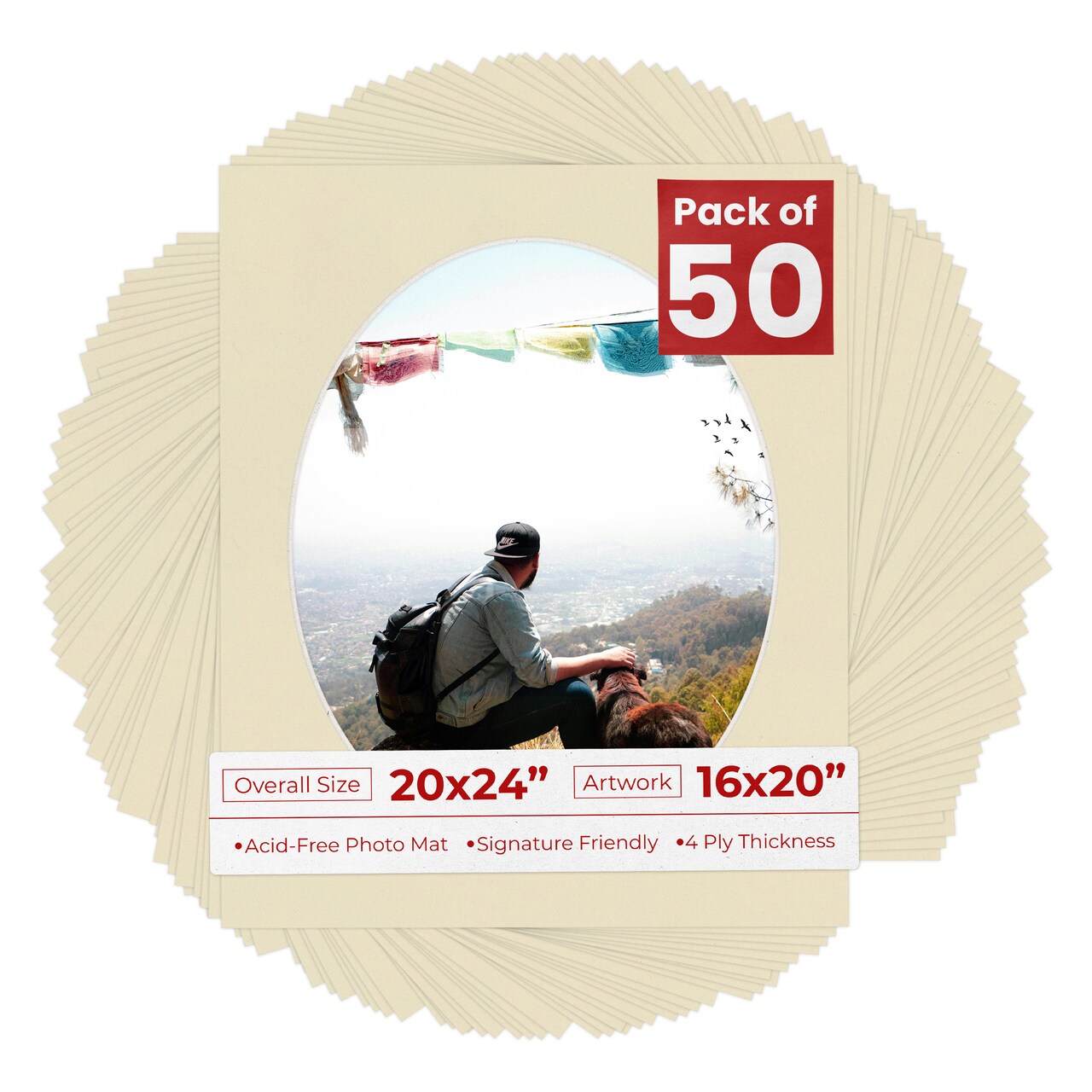 Plume Beige Mat Board for 20x24 Frames - Oval Opening for 16x20 Photos